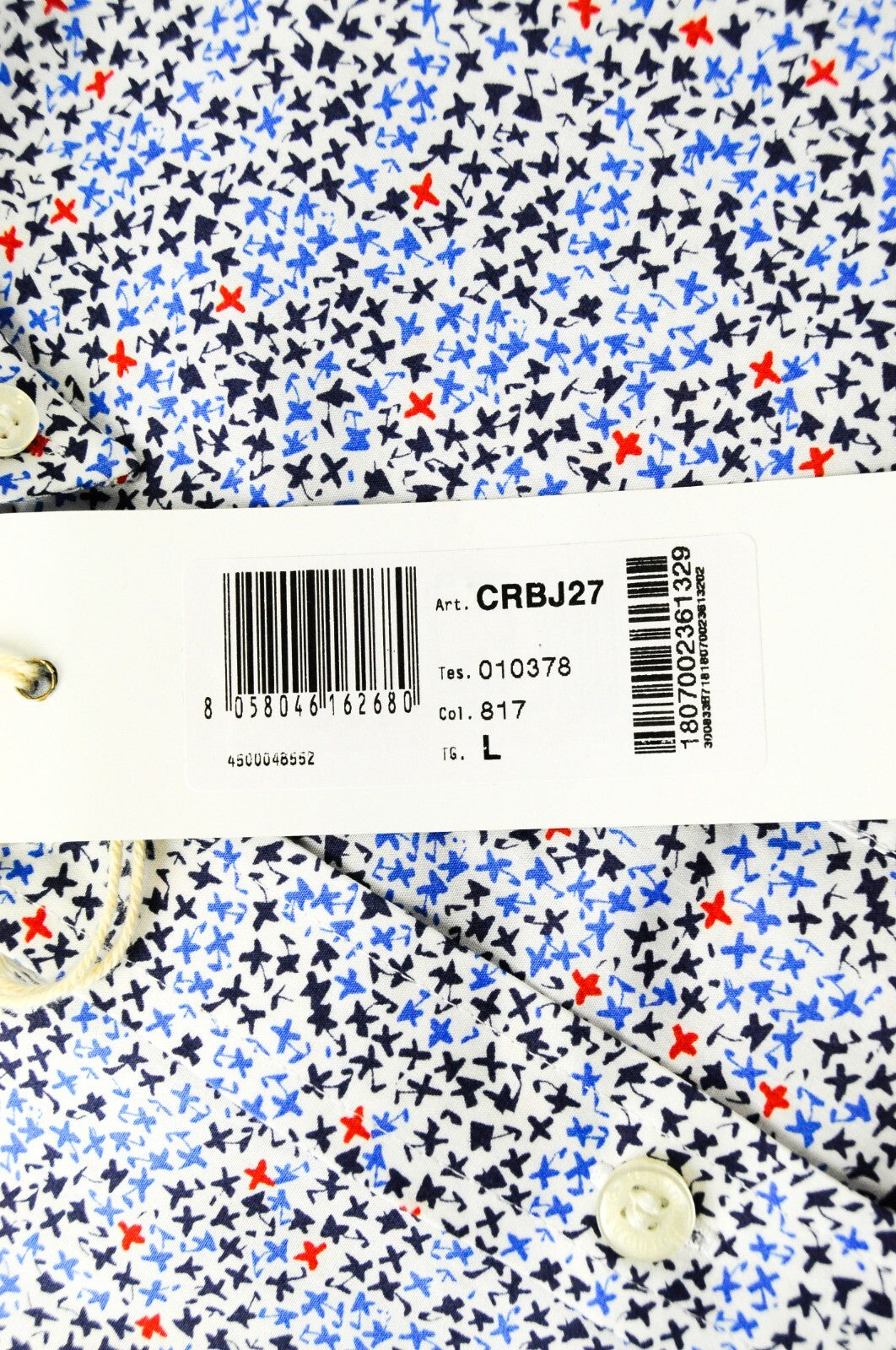 HARMONT & BLAINE Men's L White Cotton Shirt Pattern Collar Short Button Front