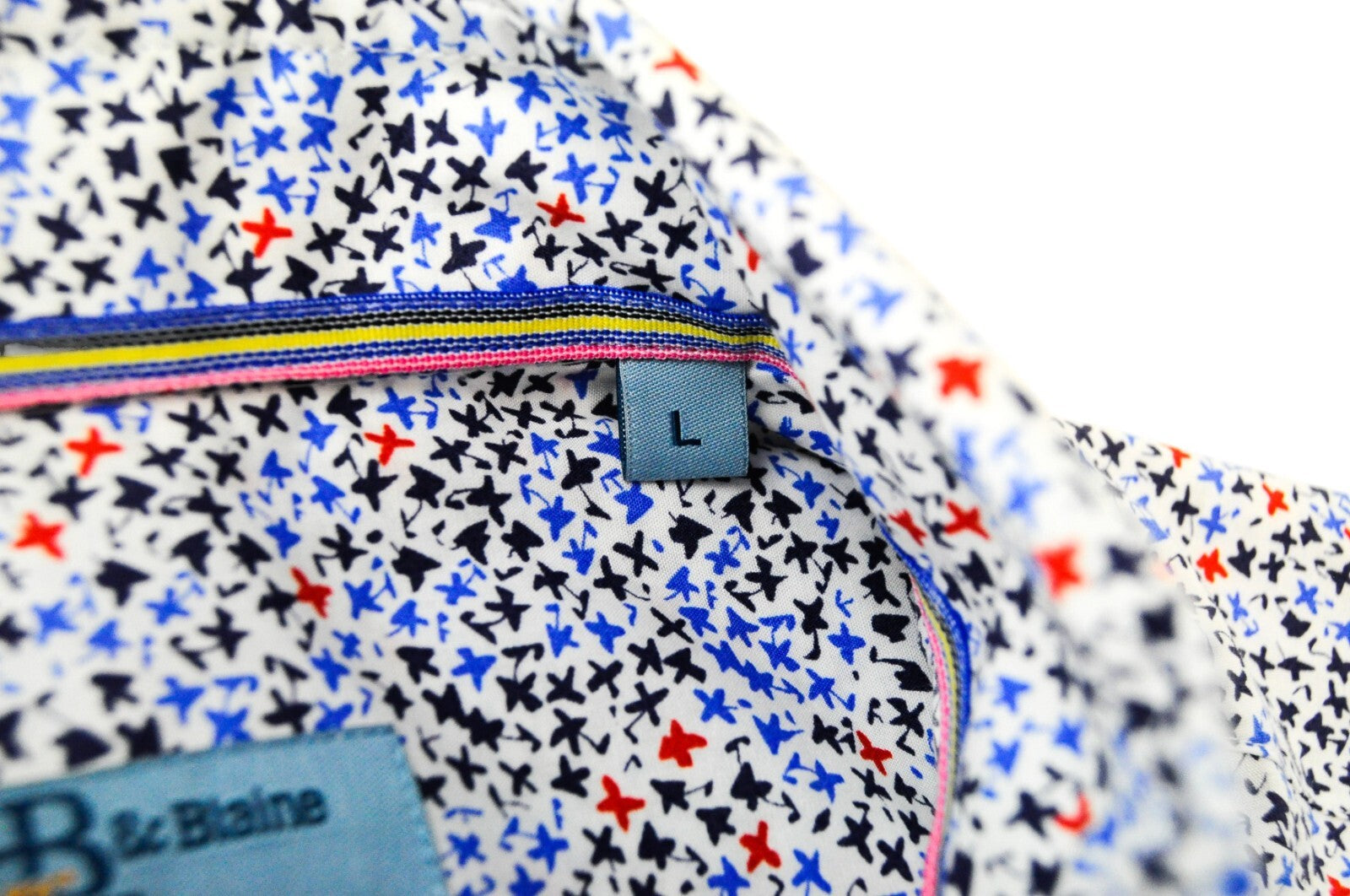 HARMONT & BLAINE Men's L White Cotton Shirt Pattern Collar Short Button Front