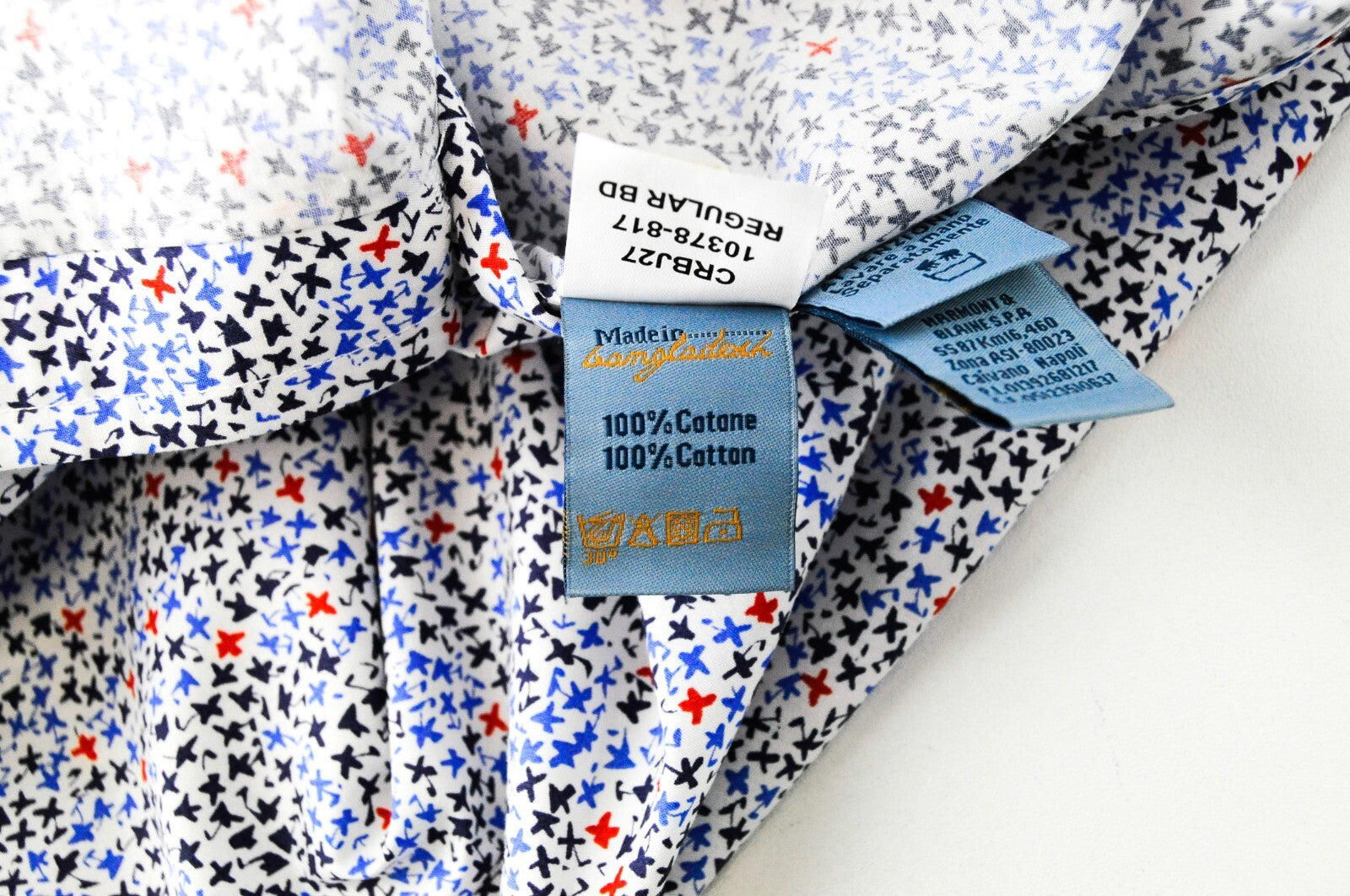 HARMONT & BLAINE Men's L White Cotton Shirt Pattern Collar Short Button Front