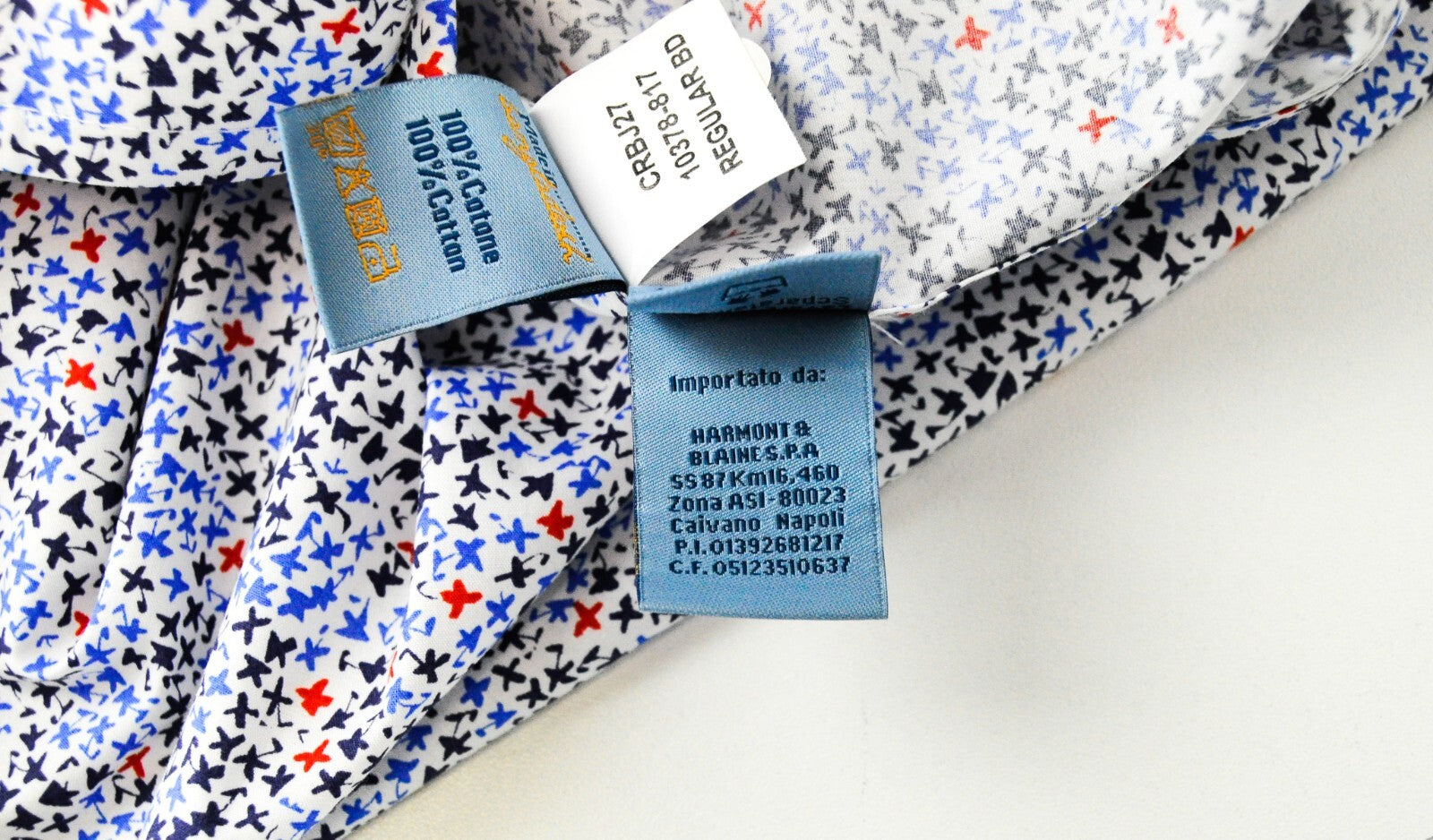 HARMONT & BLAINE Men's L White Cotton Shirt Pattern Collar Short Button Front