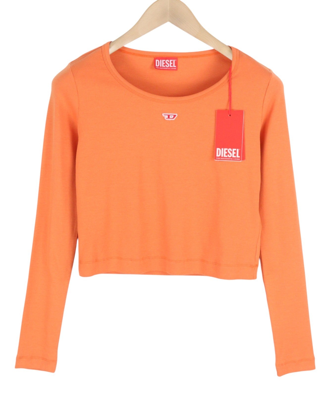 DIESEL T-Ballet-D Women T-Shirt L Orange Long Sleeve Cropped Round Neck Ribbed