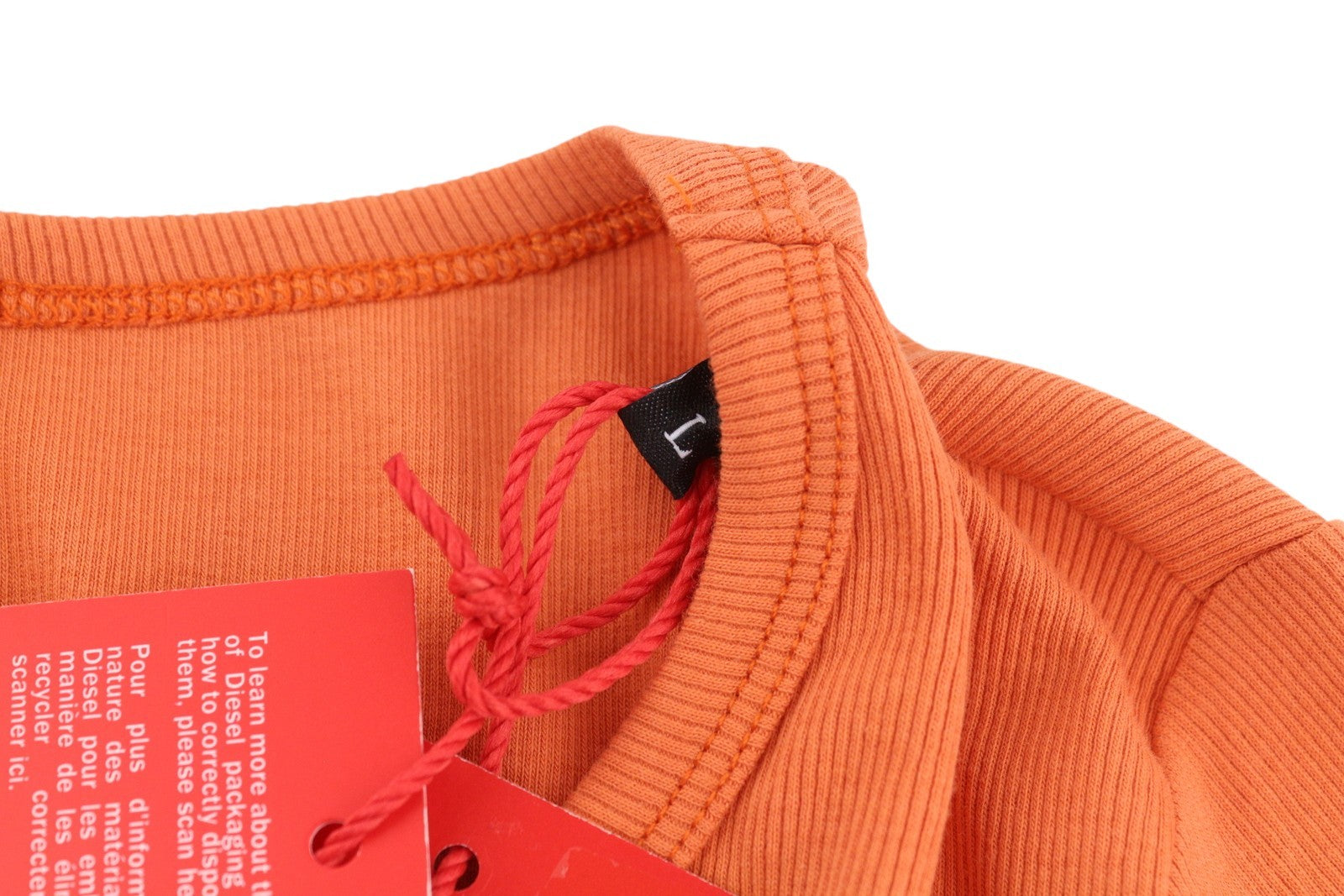 DIESEL T-Ballet-D Women T-Shirt L Orange Long Sleeve Cropped Round Neck Ribbed