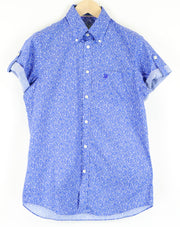 HARMONT & BLAINE Men's S Blue Shirt Cotton Patterned Collar Short Sleeves