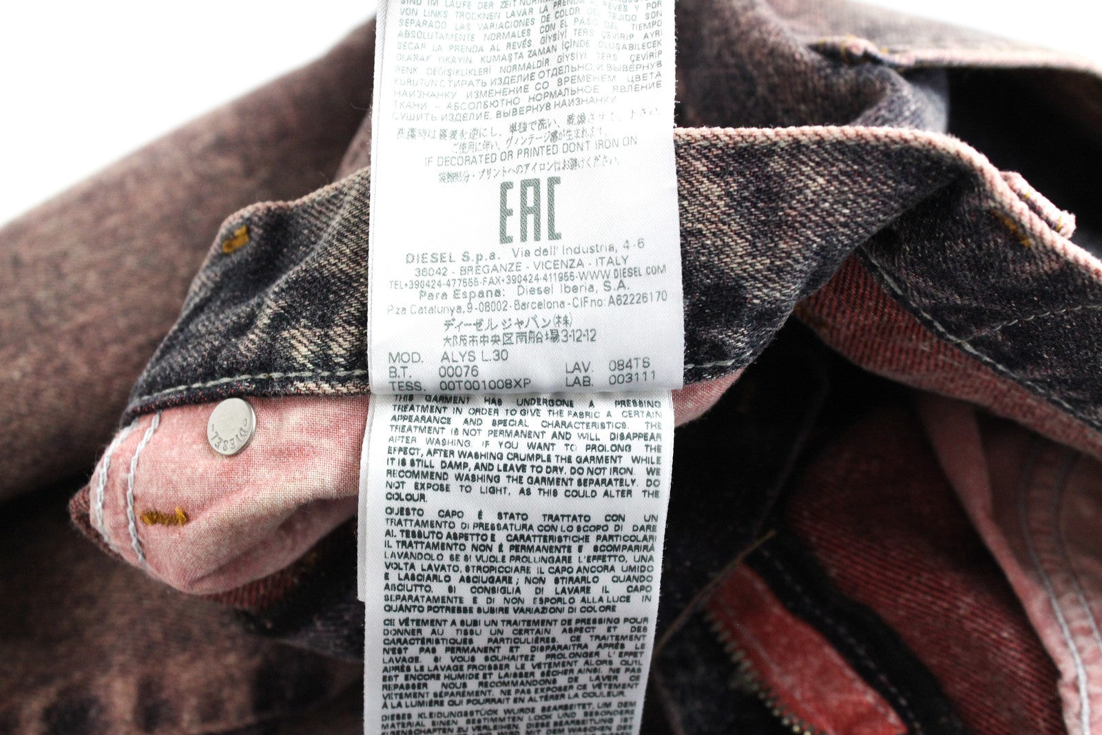 DIESEL Alys 084TS Women's Jeans W24/L30 Straight Girls Cotton Grey Pink Denim