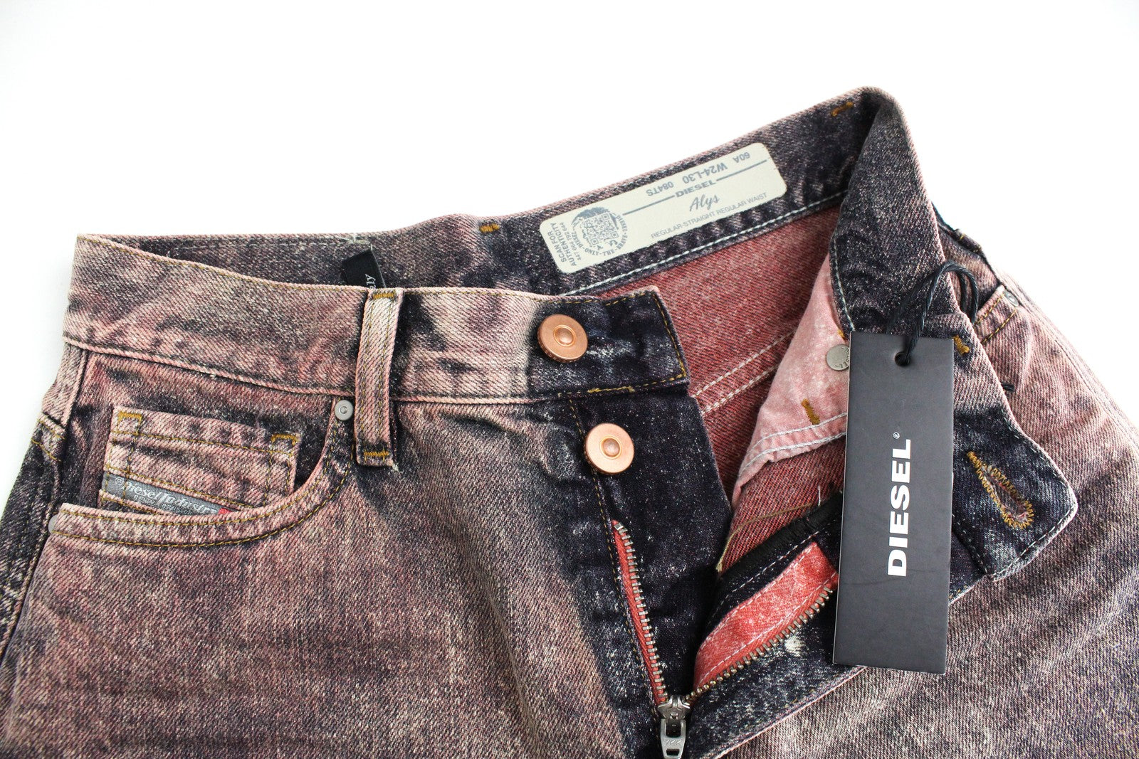 DIESEL Alys 084TS Women's Jeans W24/L30 Straight Girls Cotton Grey Pink Denim