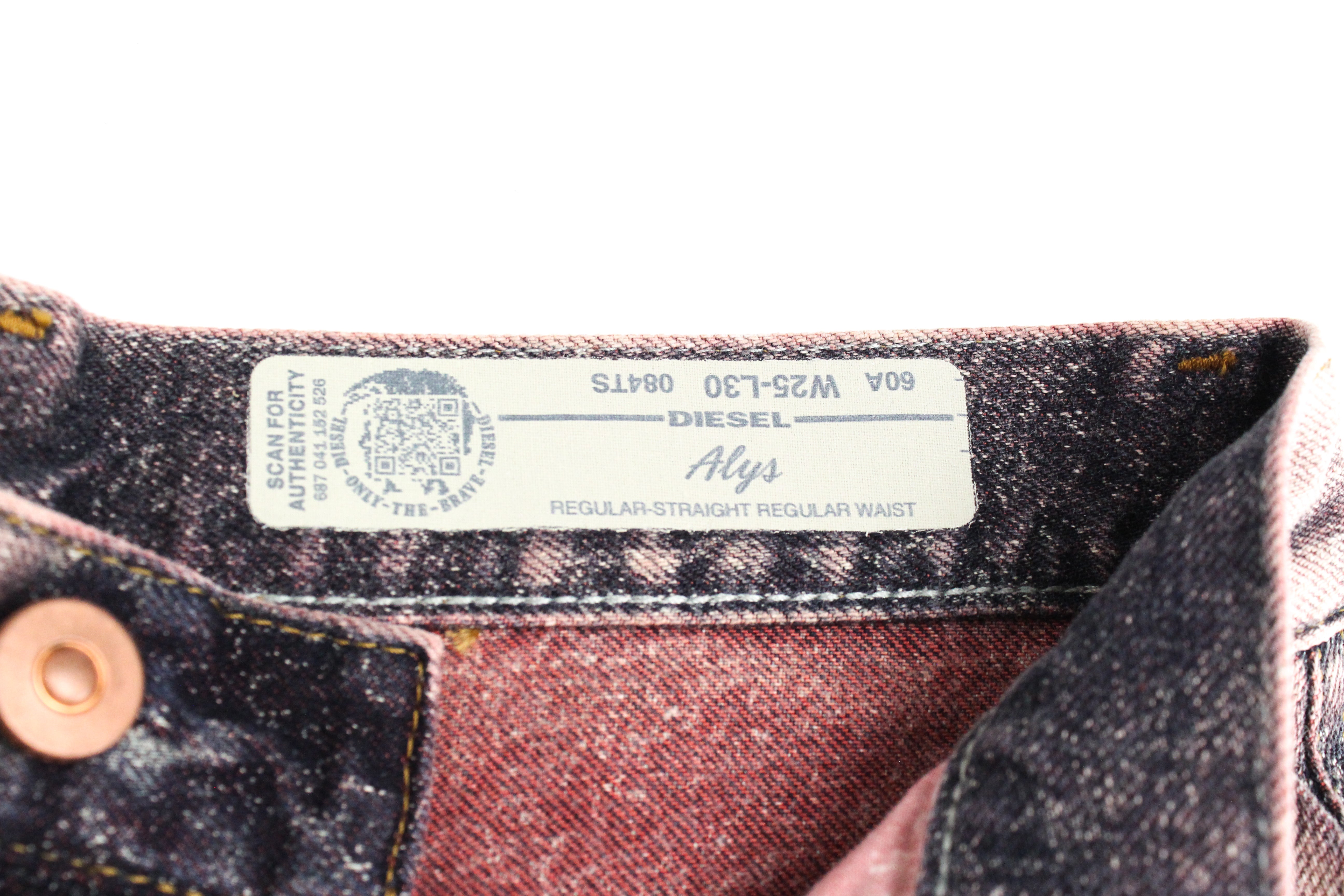 DIESEL Alys 084TS Women's Jeans W25/L30 Straight Fit Cotton Grey Pink Wash