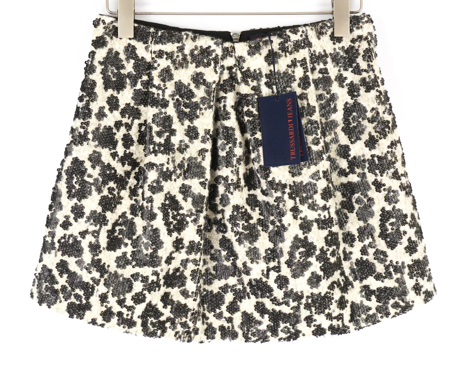 TRUSSARDI JEANS Women Skirt 40 White Lined Pleated Sequin Short Mini Balloon