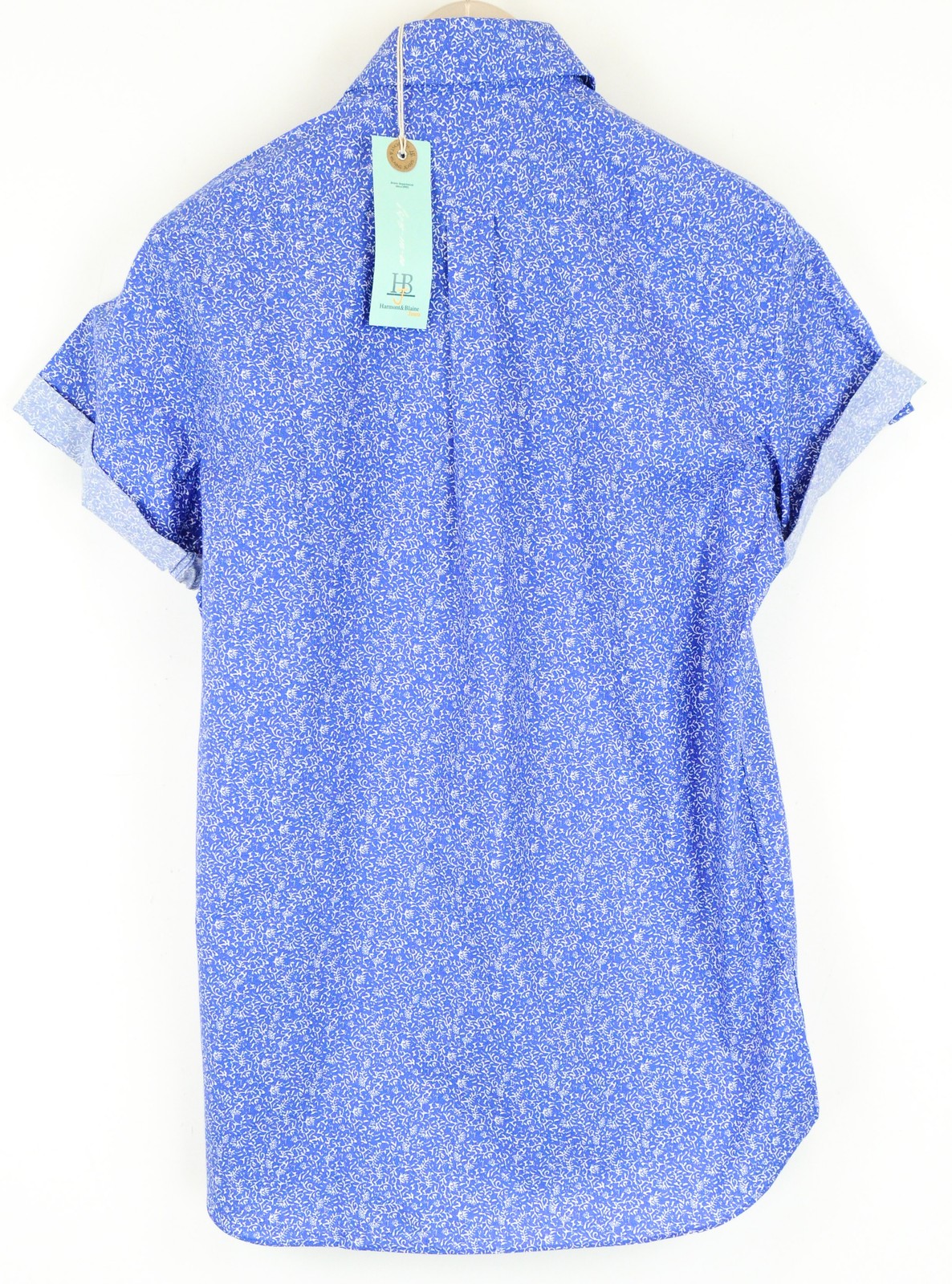 HARMONT & BLAINE Blue Cotton Shirt M Short Sleeve Patterned Collar for Men