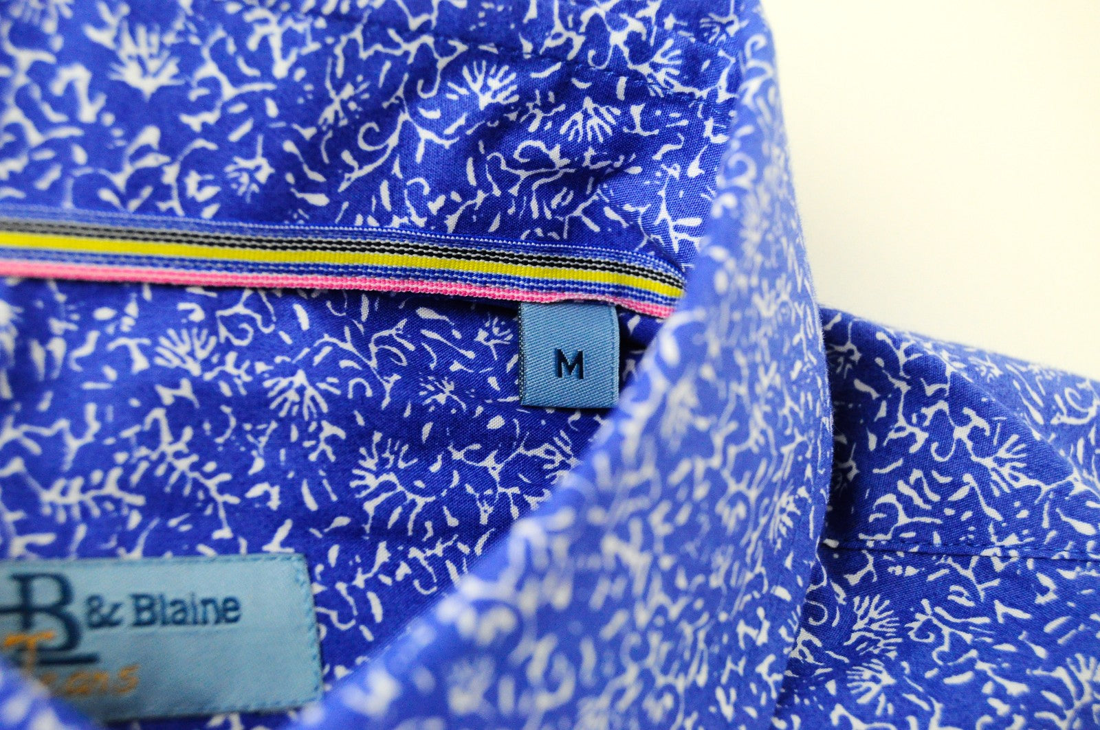 HARMONT & BLAINE Blue Cotton Shirt M Short Sleeve Patterned Collar for Men