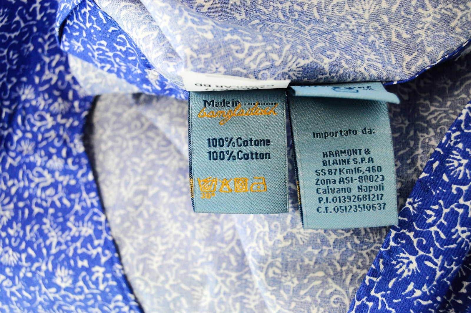 HARMONT & BLAINE Blue Cotton Shirt M Short Sleeve Patterned Collar for Men