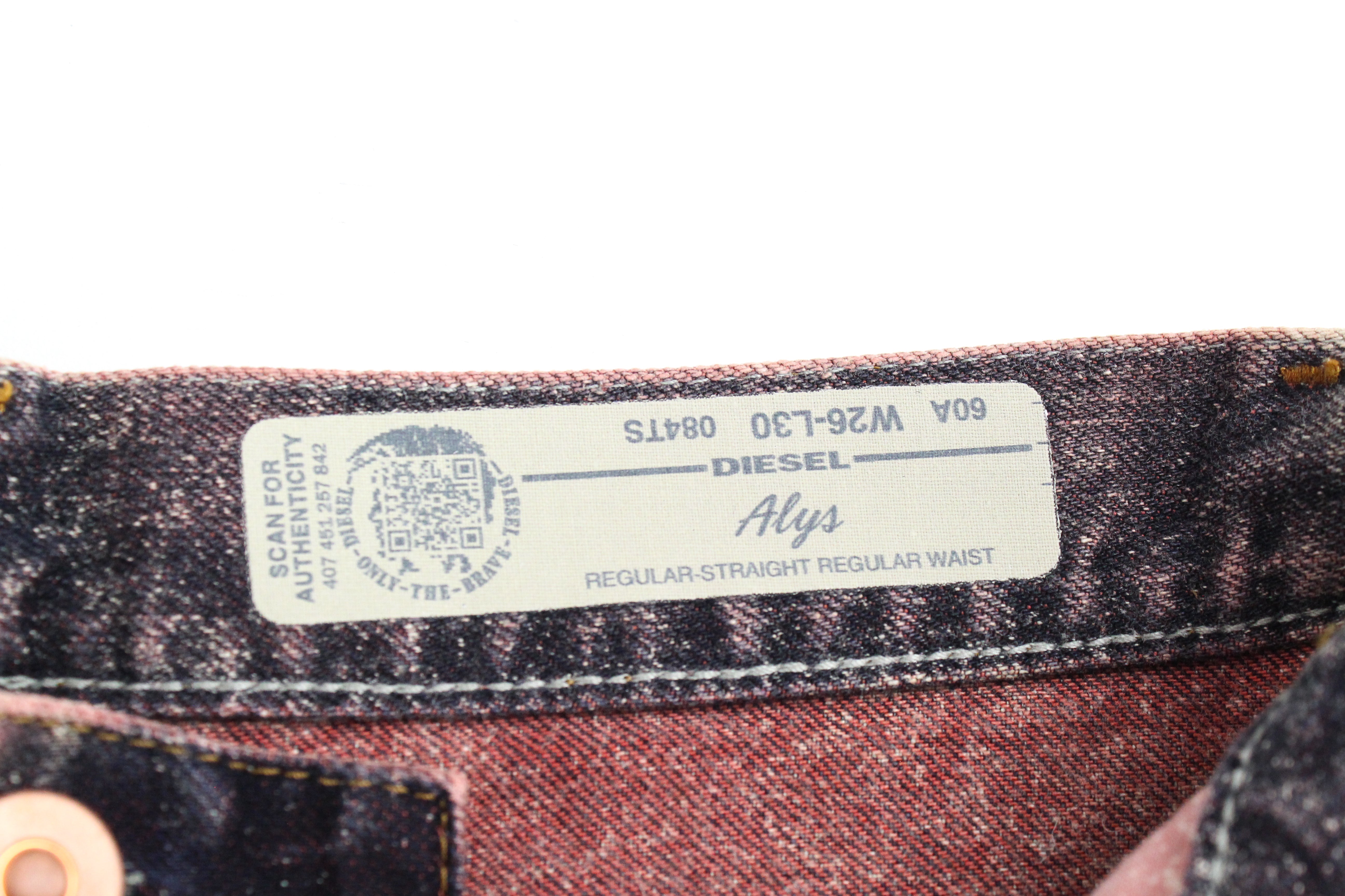 DIESEL Alys 084TS Women's Jeans W26/L30 Straight Fit Cotton Grey Pink Wash