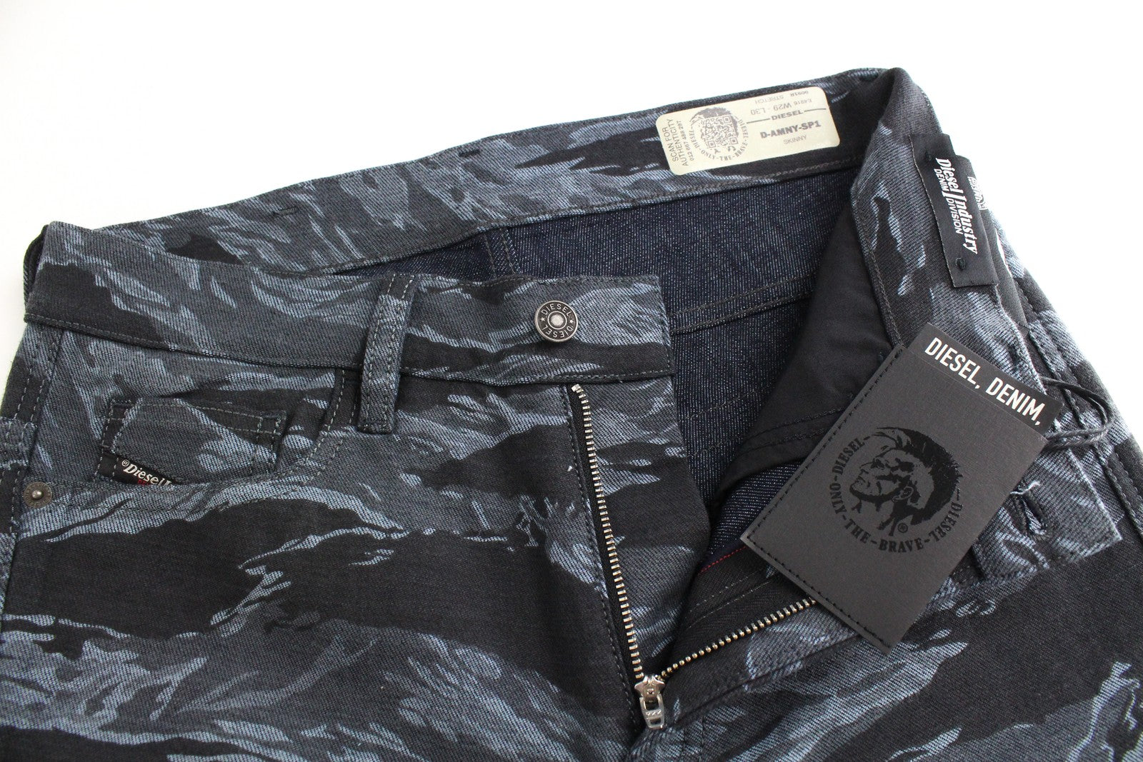 DIESEL D-Amny-SP1 0091R Men's Jeans W32/L32 Skinny Fit Blue Stretch Pattern