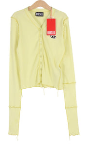 DIESEL T-Ribby-Open Women T-Shirt M Yellow Cardigan Buttoned Cropped Ribbed