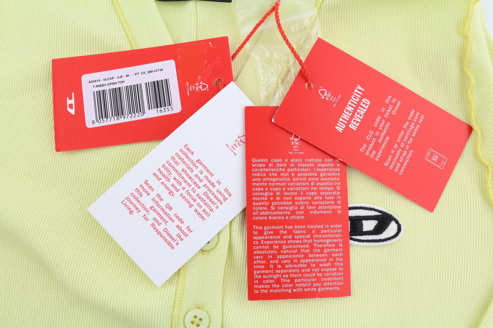 DIESEL T-Ribby-Open Women T-Shirt M Yellow Cardigan Buttoned Cropped Ribbed