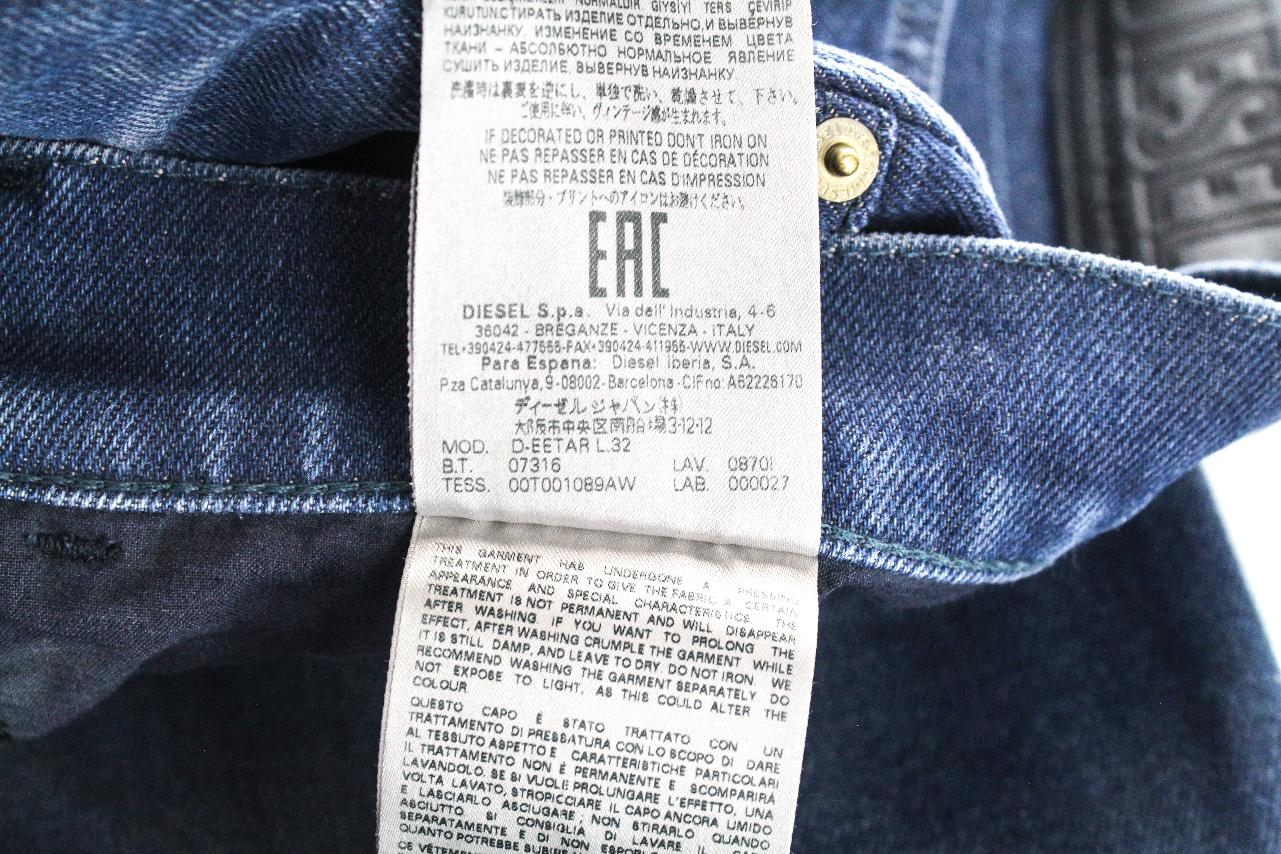 DIESEL D-Eetar 0870I Men's Jeans W32/L32 Tapered Blue Stretch