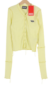 DIESEL T-Ribby-Open Women T-Shirt S Yellow Cardigan Buttoned Cropped Ribbed