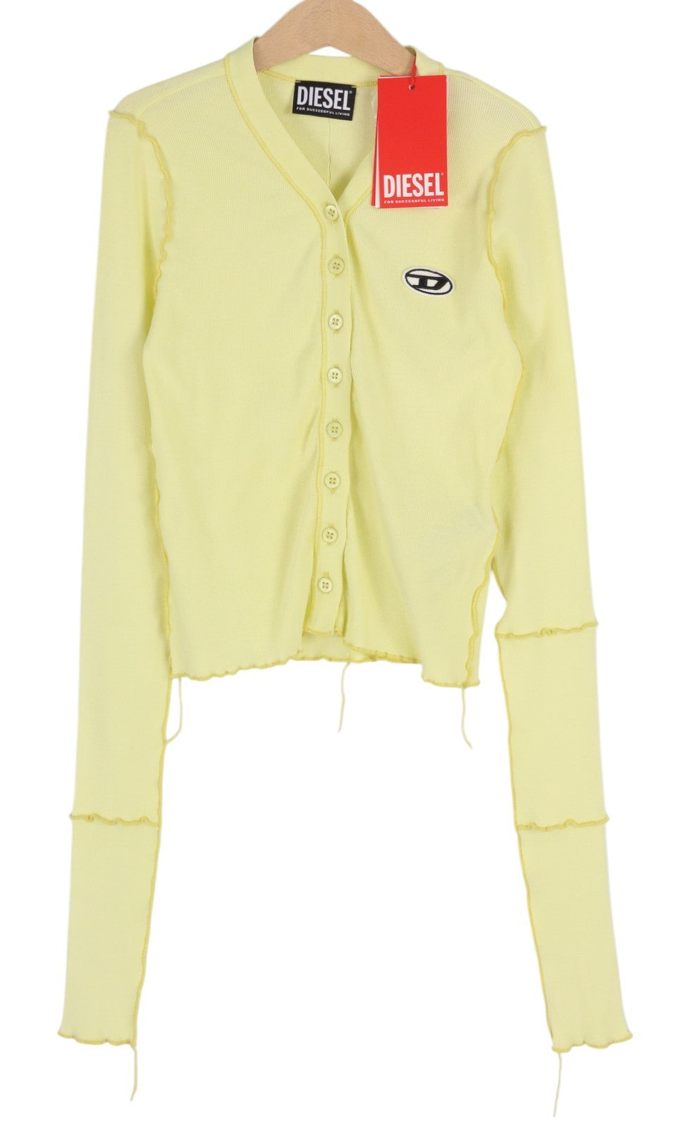 DIESEL T-Ribby-Open Women T-Shirt S Yellow Cardigan Buttoned Cropped Ribbed
