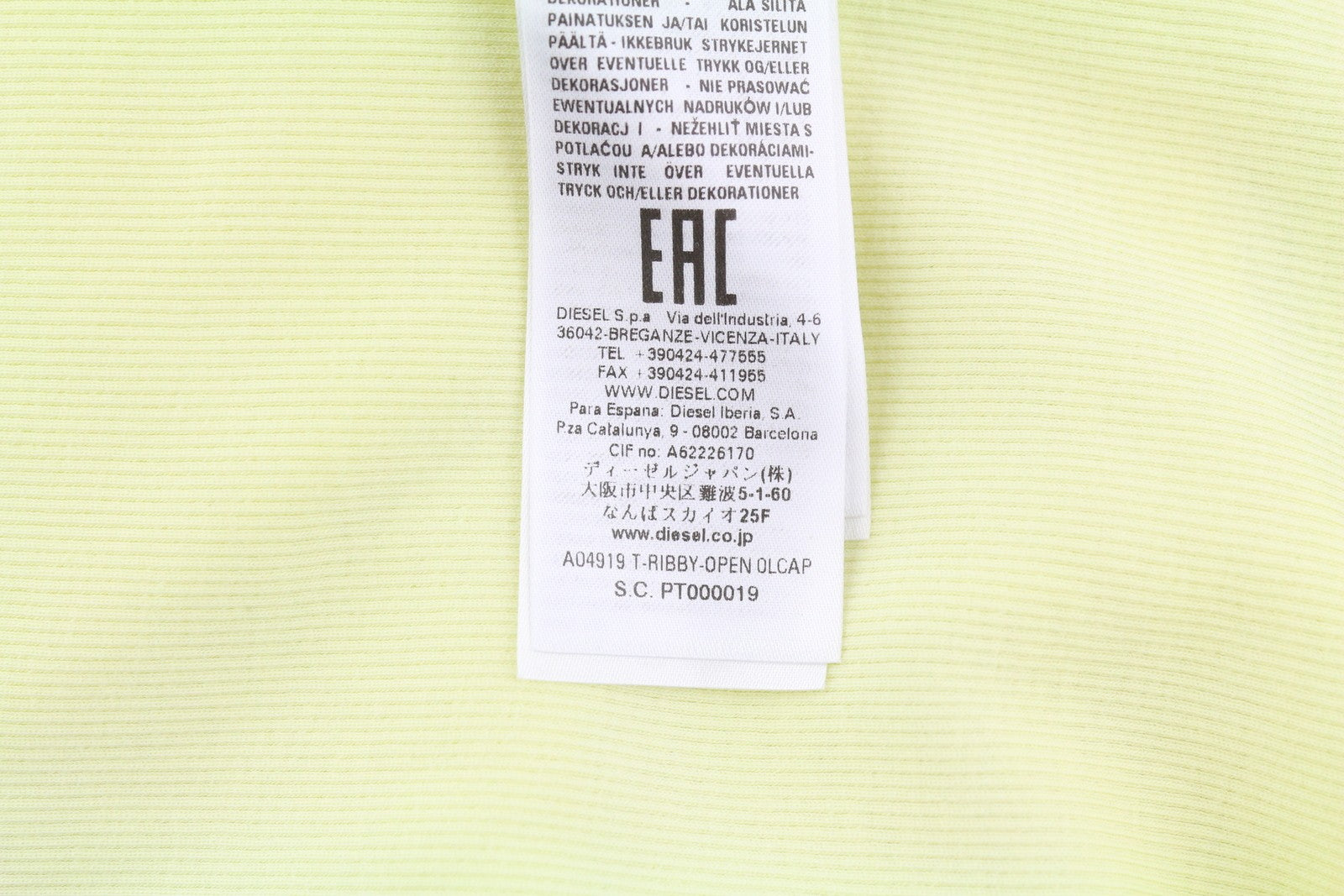 DIESEL T-Ribby-Open Women T-Shirt S Yellow Cardigan Buttoned Cropped Ribbed