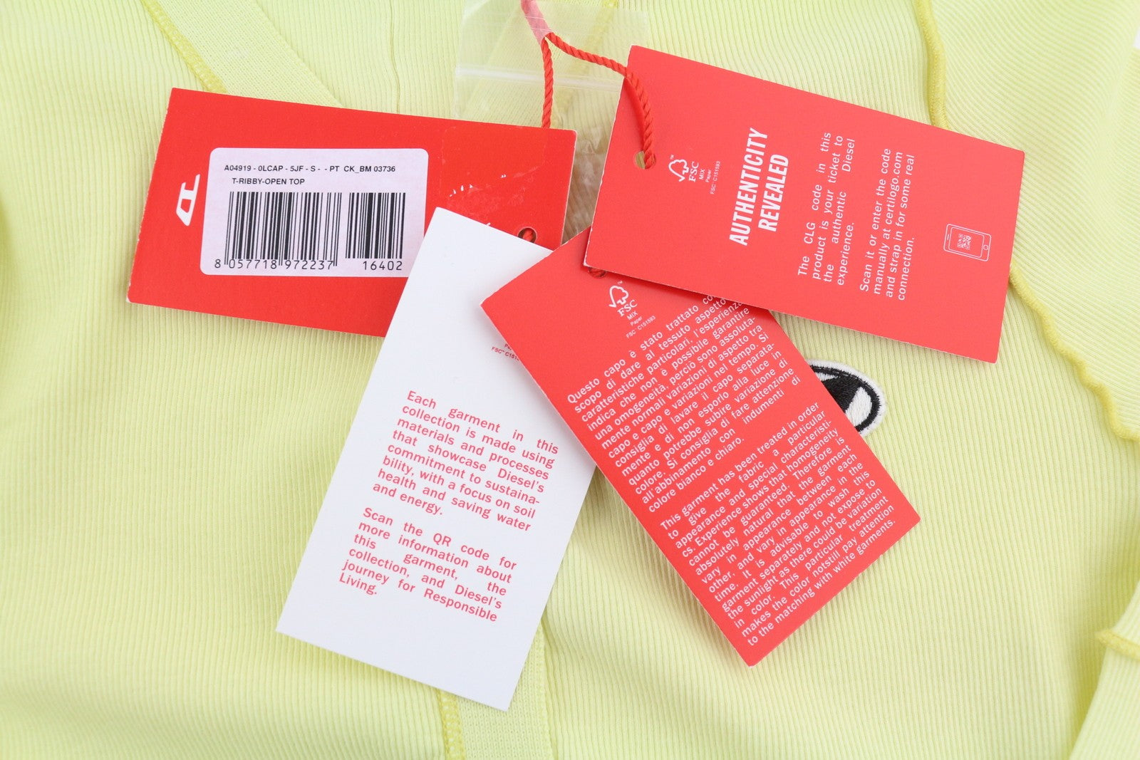 DIESEL T-Ribby-Open Women T-Shirt S Yellow Cardigan Buttoned Cropped Ribbed