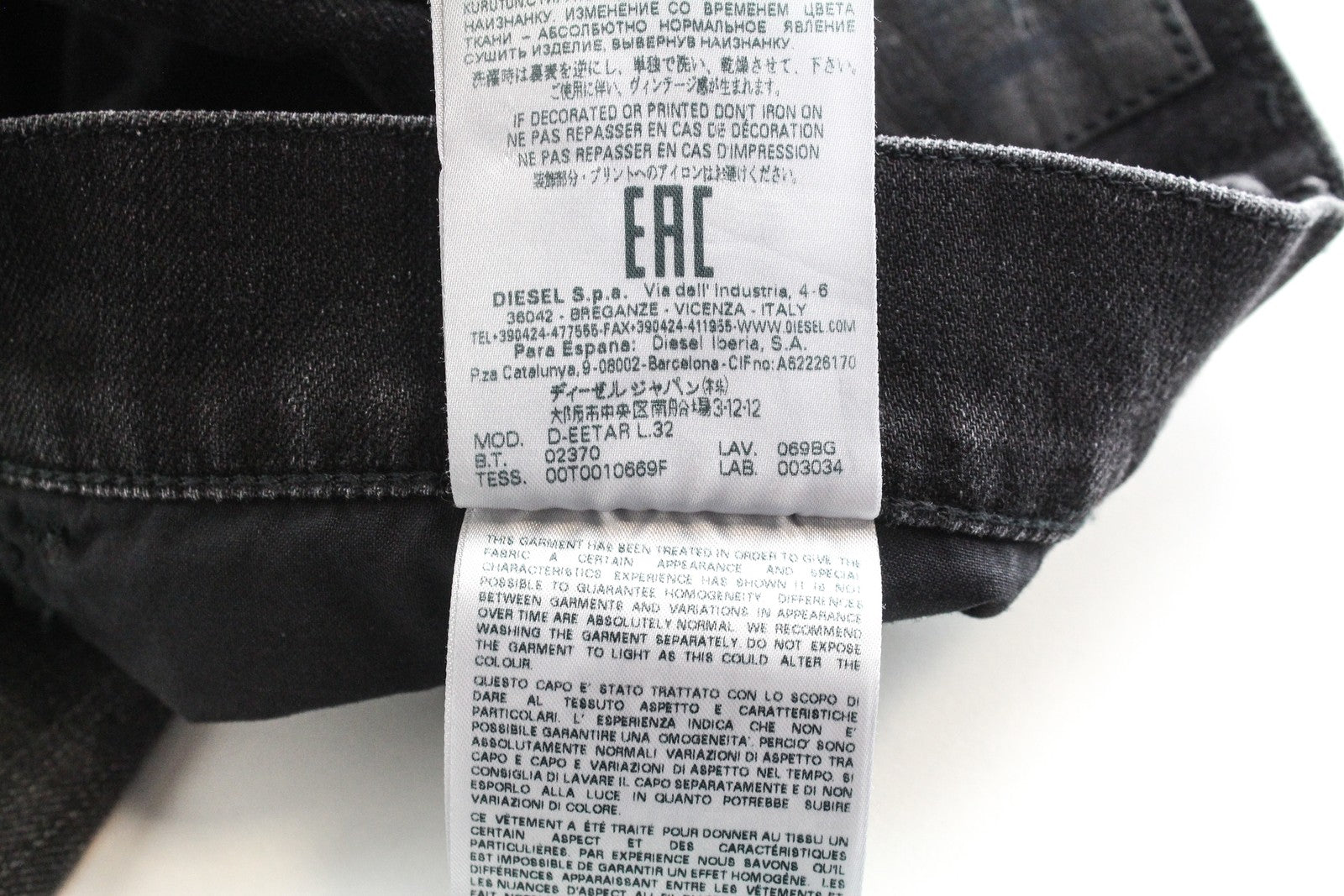 DIESEL D-Eetar 069BG Men's Jeans W32/L32 Tapered Fit Wash Stretch Grey