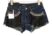 SPARKLE Women Shorts 1 Blue Cotton Denim Fringe Detailed Summer Cut Out