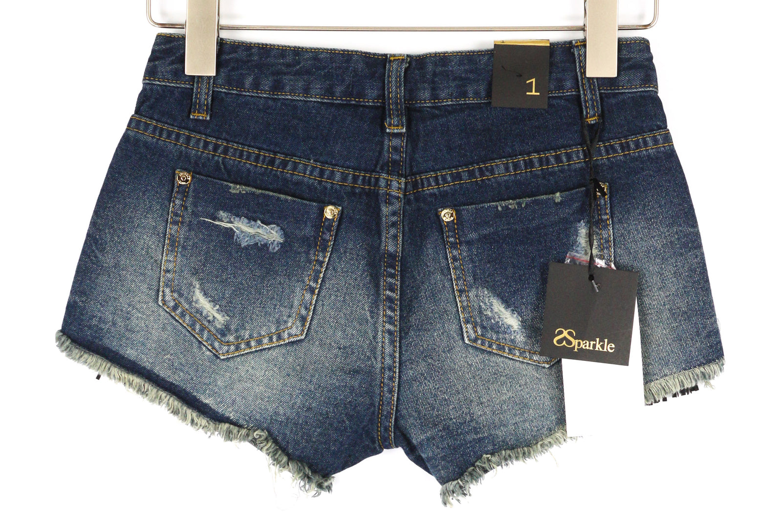 SPARKLE Women Shorts 1 Blue Cotton Denim Fringe Detailed Summer Cut Out