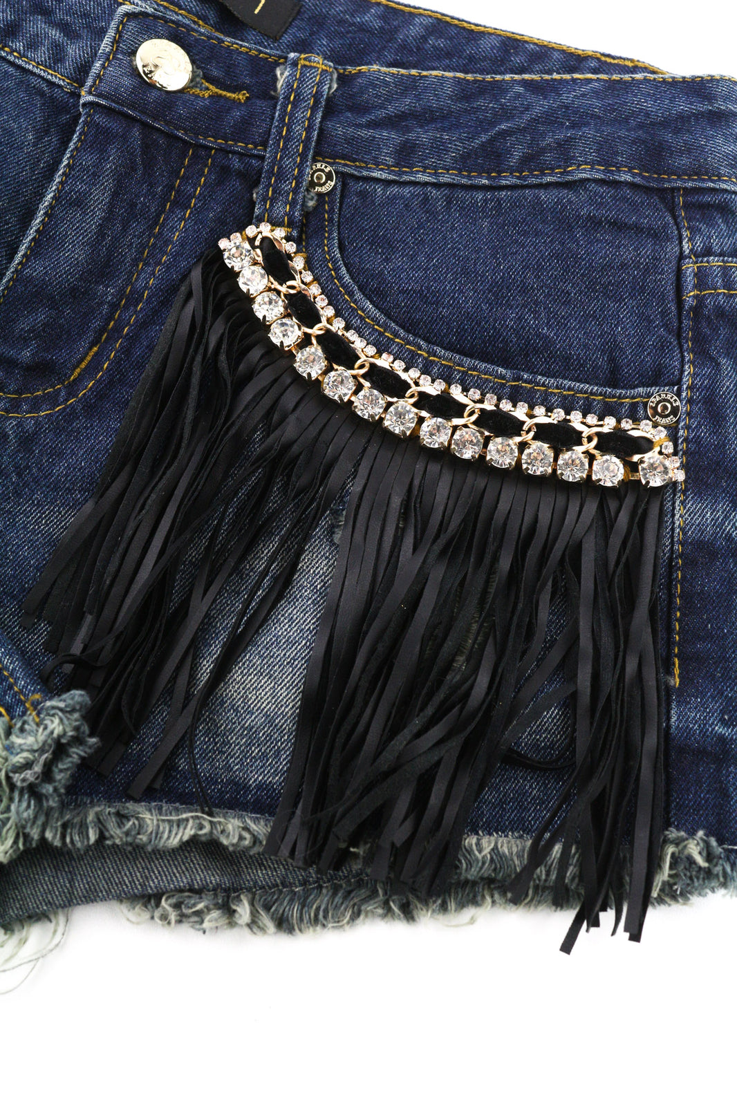 SPARKLE Women Shorts 1 Blue Cotton Denim Fringe Detailed Summer Cut Out