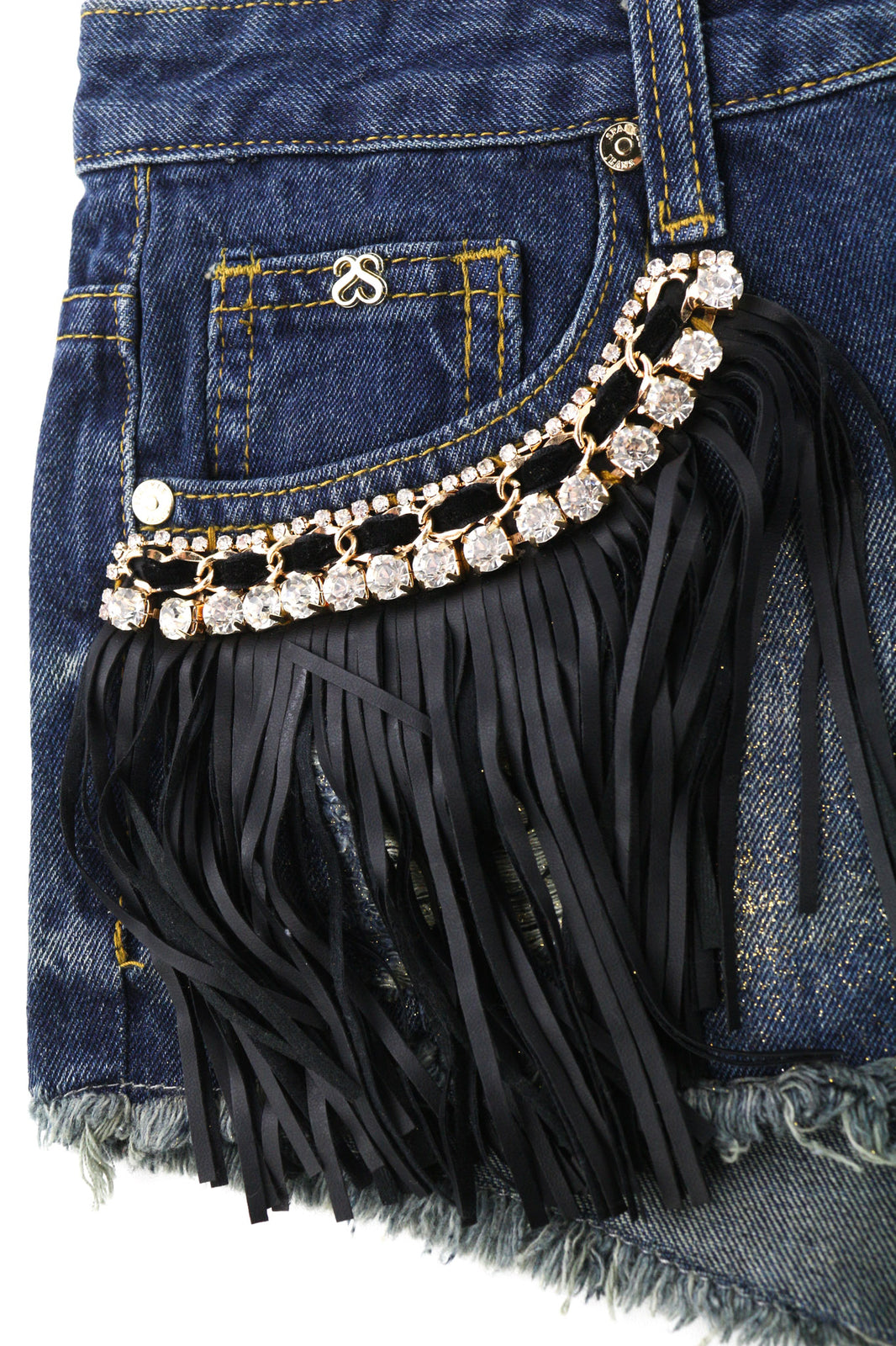 SPARKLE Women Shorts 1 Blue Cotton Denim Fringe Detailed Summer Cut Out