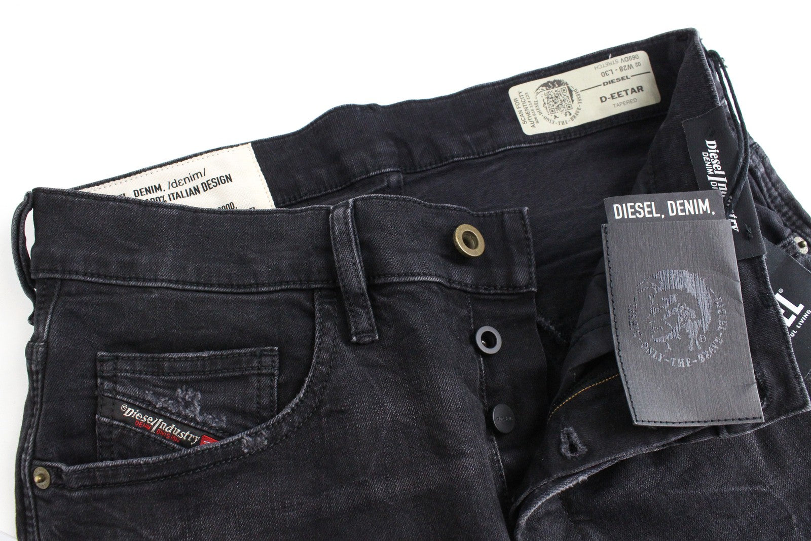 DIESEL D-Eetar 069DV Men's Jeans W28/L30 Taper Fit Ripped Stretch Grey