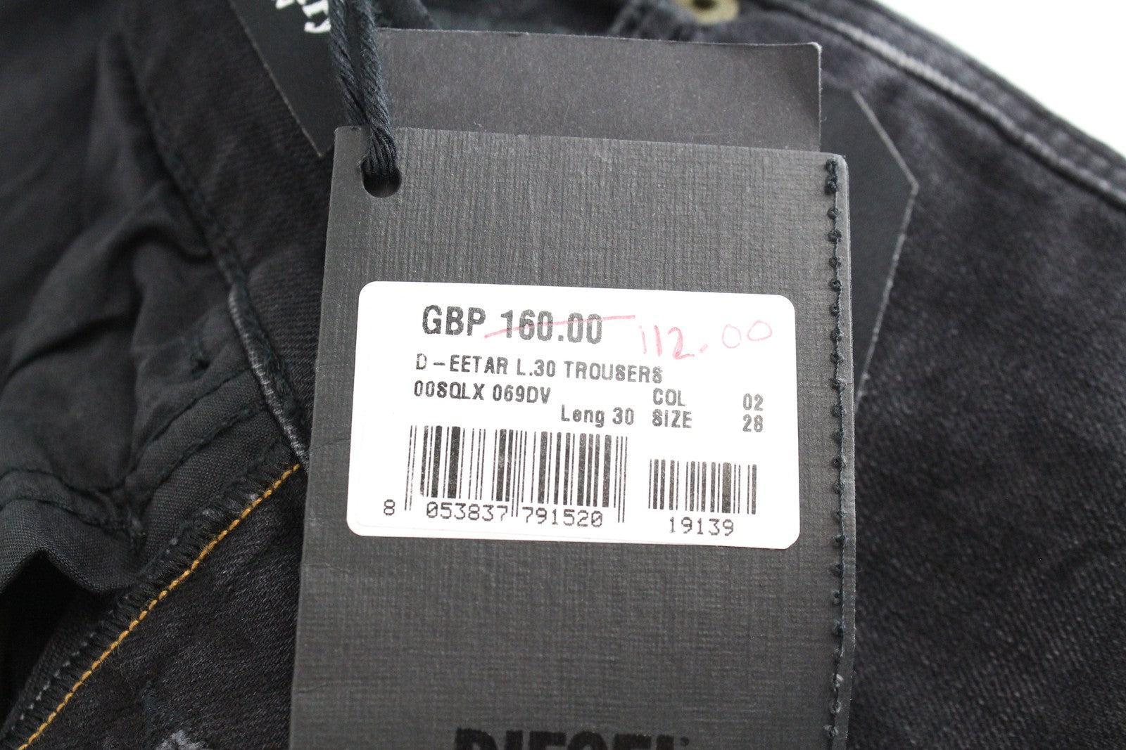 DIESEL D-Eetar 069DV Men's Jeans W28/L30 Taper Fit Ripped Stretch Grey