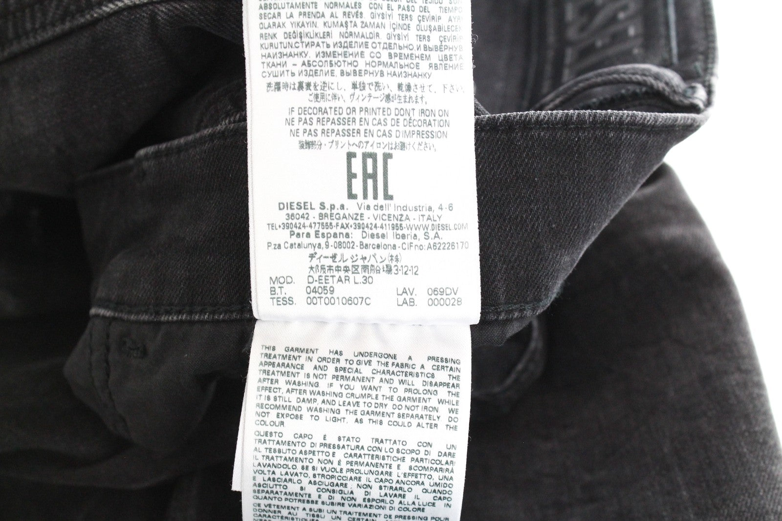 DIESEL D-Eetar 069DV Men's Jeans W28/L30 Taper Fit Ripped Stretch Grey