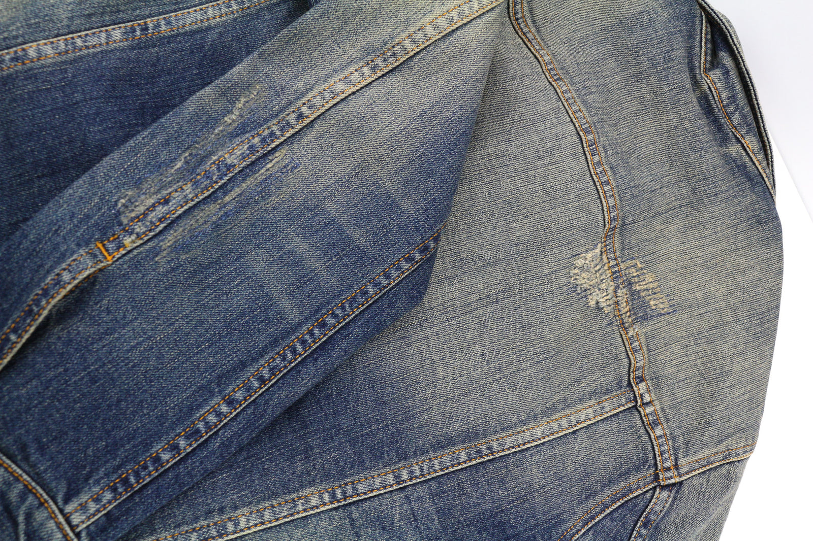 NUDIE Men Jacket S Distressed Blue PL Neck Unlined Pockets Button Closure Logo