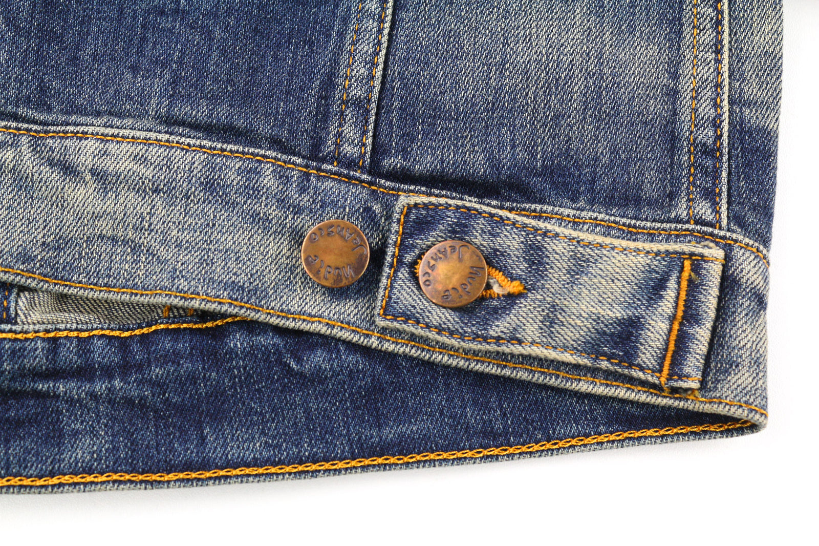 NUDIE Men Jacket S Distressed Blue PL Neck Unlined Pockets Button Closure Logo