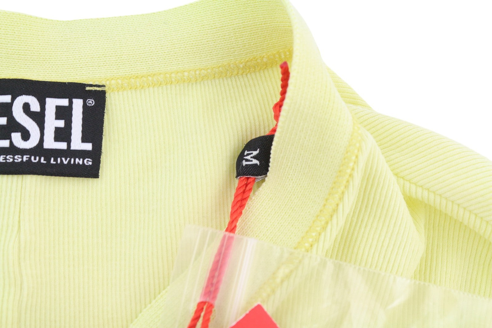 DIESEL T-Ribby-Open Women T-Shirt M Yellow Cardigan Button Cropped Ribbed Logo