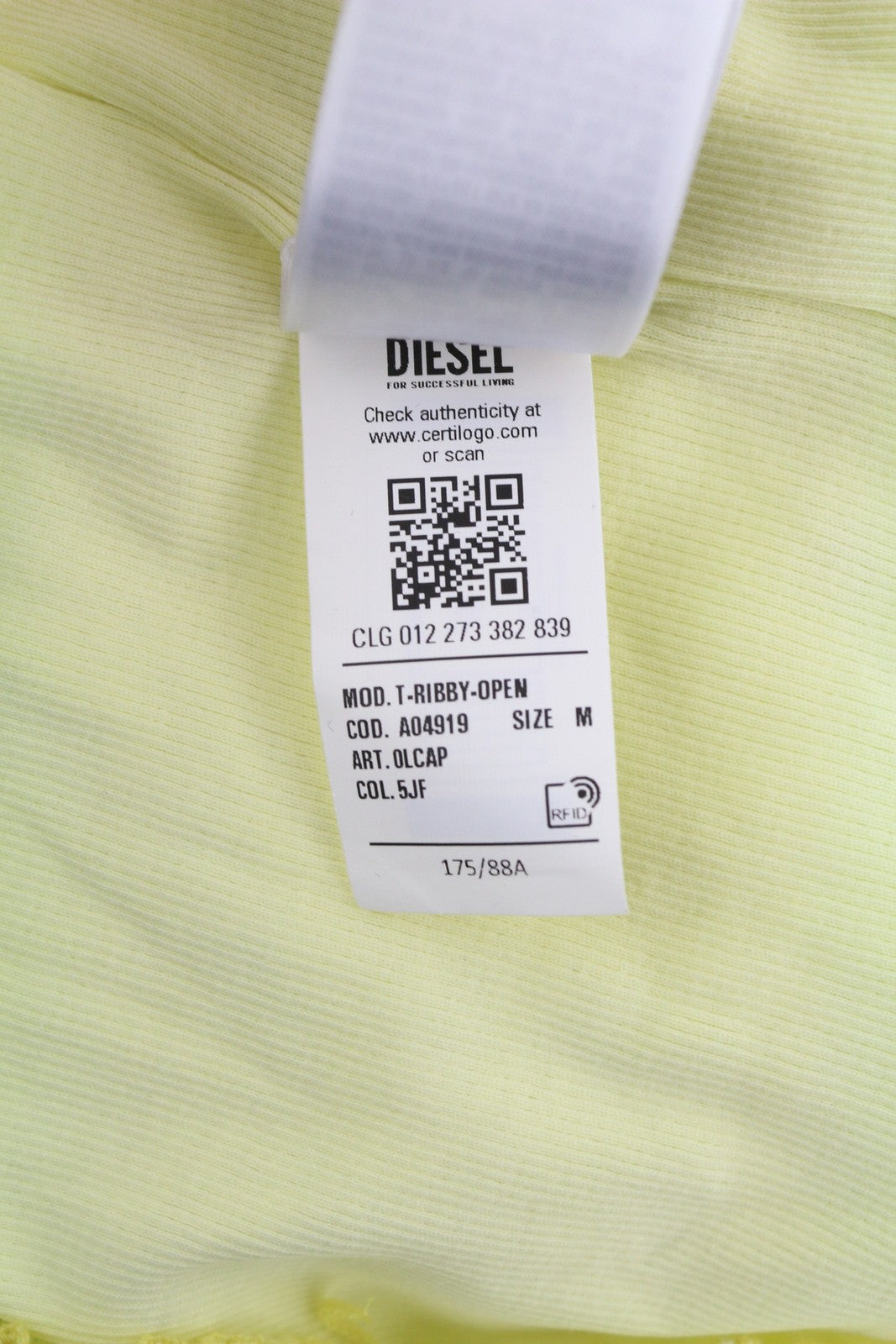 DIESEL T-Ribby-Open Women T-Shirt M Yellow Cardigan Button Cropped Ribbed Logo