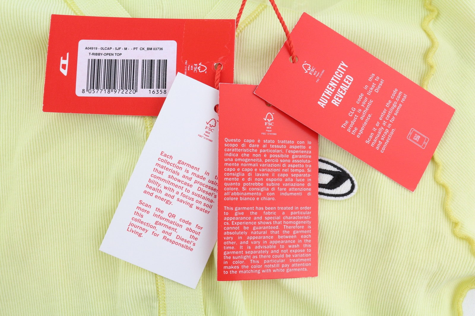 DIESEL T-Ribby-Open Women T-Shirt M Yellow Cardigan Button Cropped Ribbed Logo