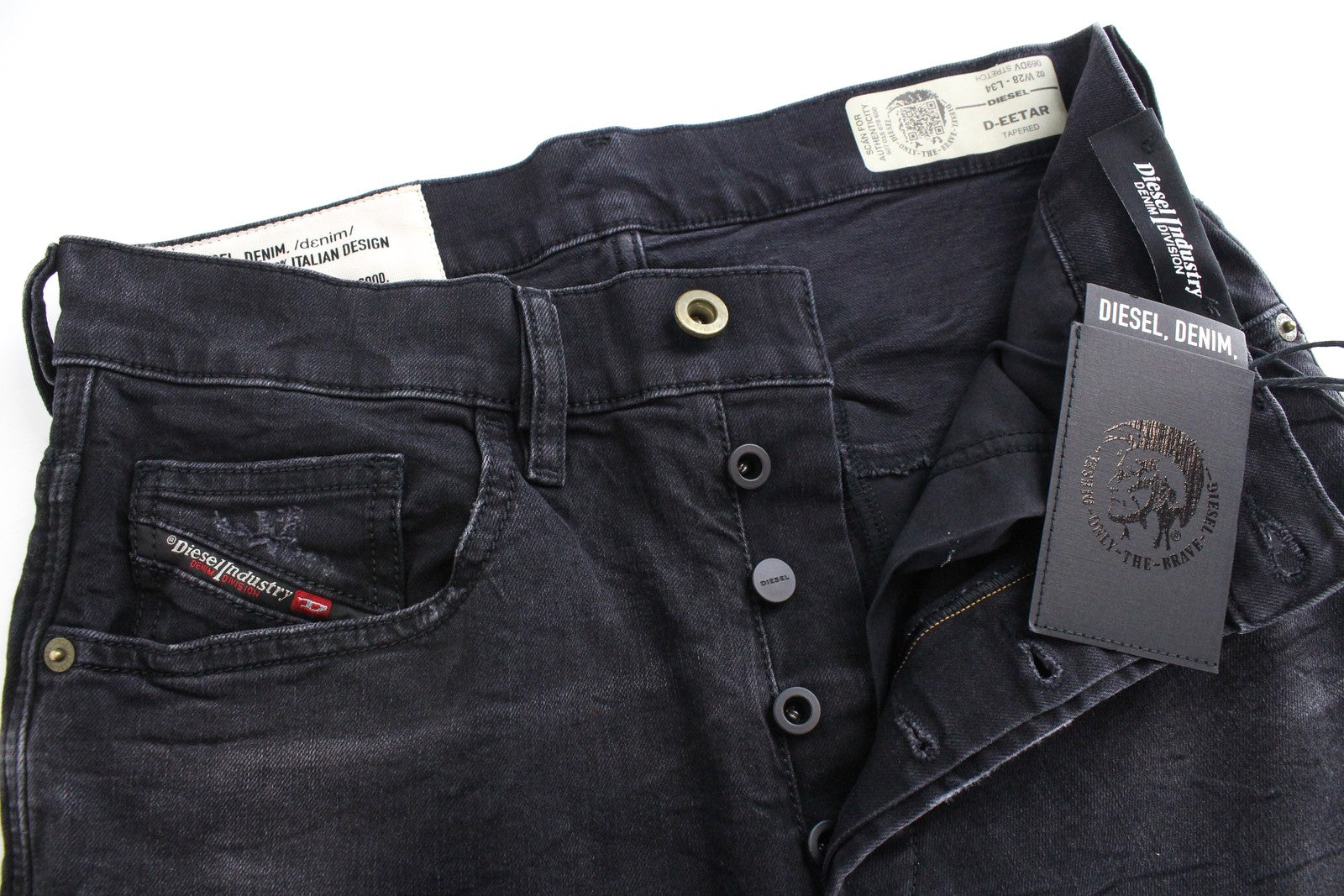 DIESEL D-Eetar 069DV Men's Jeans W28/L34 Tapered Wash Ripped Stretch Grey