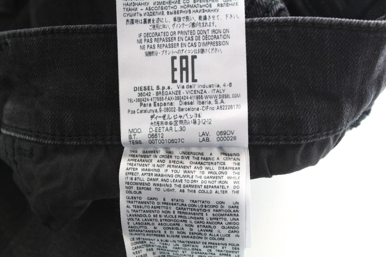 DIESEL D-Eetar 069DV Men's Jeans W29/L30 Tapered Wash Ripped Stretch Grey