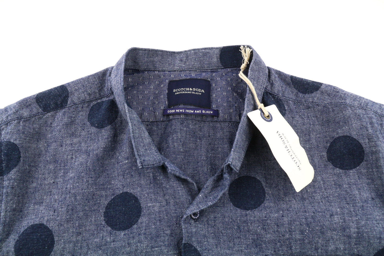 SCOTCH & SODA Ams Blauw Men Shirt ~M/L Blue Dot Patterned Short Sleeve Button-Up
