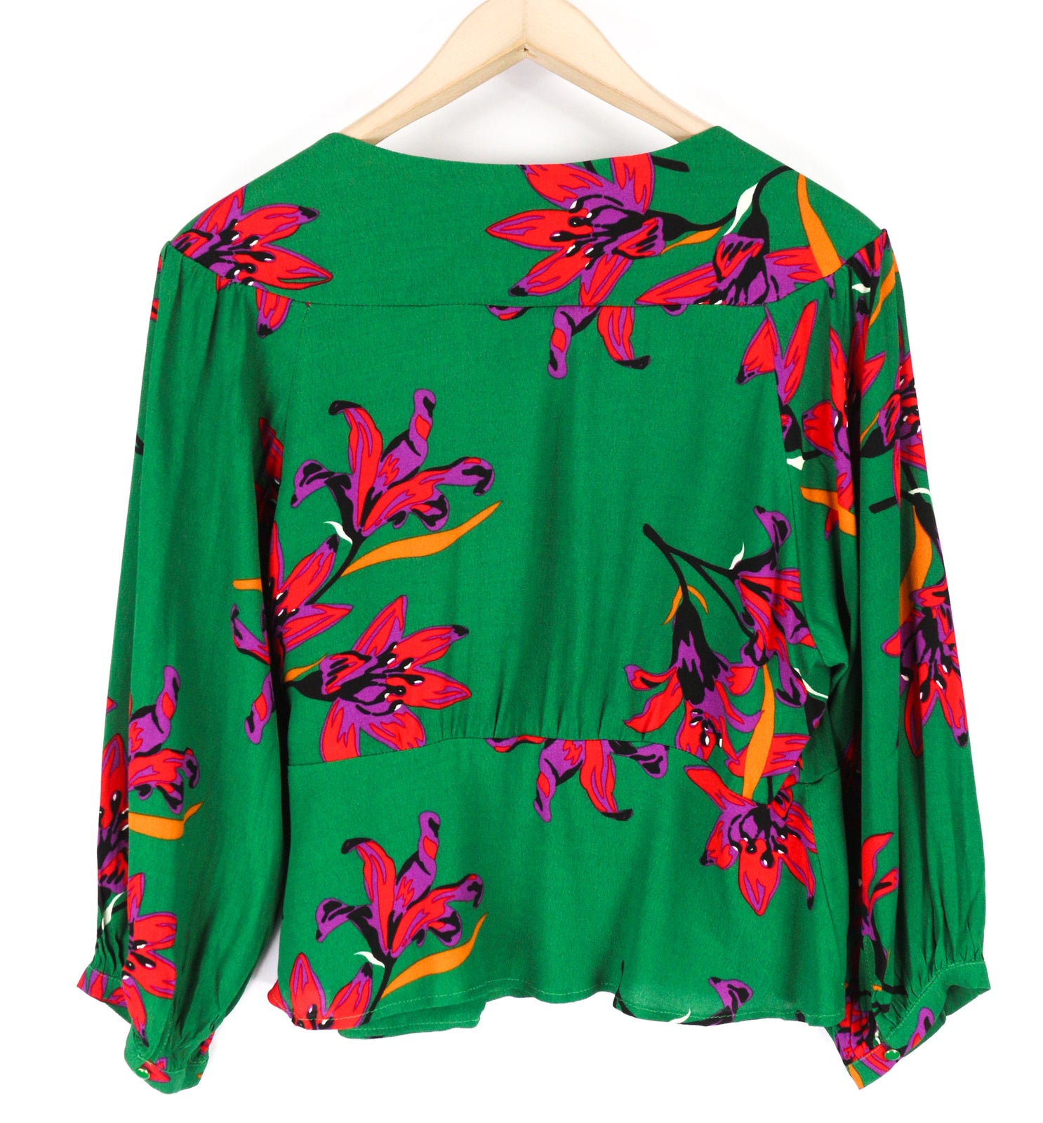 GRACE & MILA Bastia Women Blouse M Green Flower Print Long Sleeved Wrap V-Neck