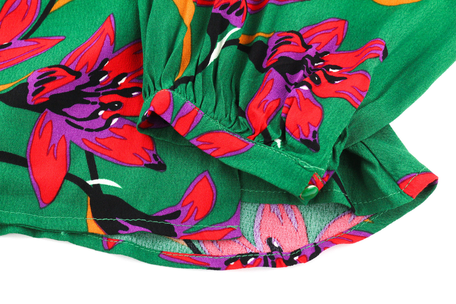 GRACE & MILA Bastia Women Blouse M Green Flower Print Long Sleeved Wrap V-Neck