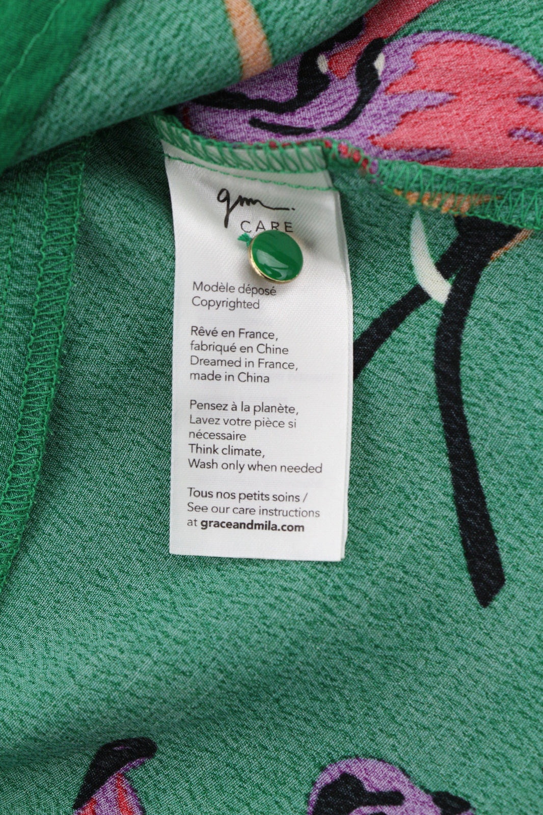 GRACE & MILA Bastia Women Blouse M Green Flower Print Long Sleeved Wrap V-Neck