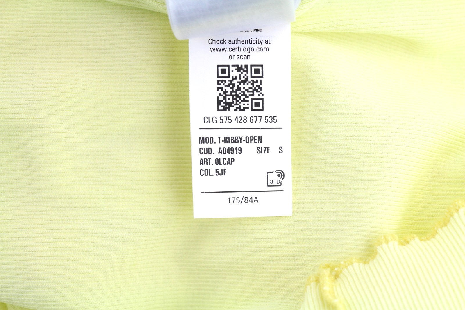 DIESEL T-Ribby-Open Women T-Shirt S Yellow Cardigan Button Cropped Ribbed Logo