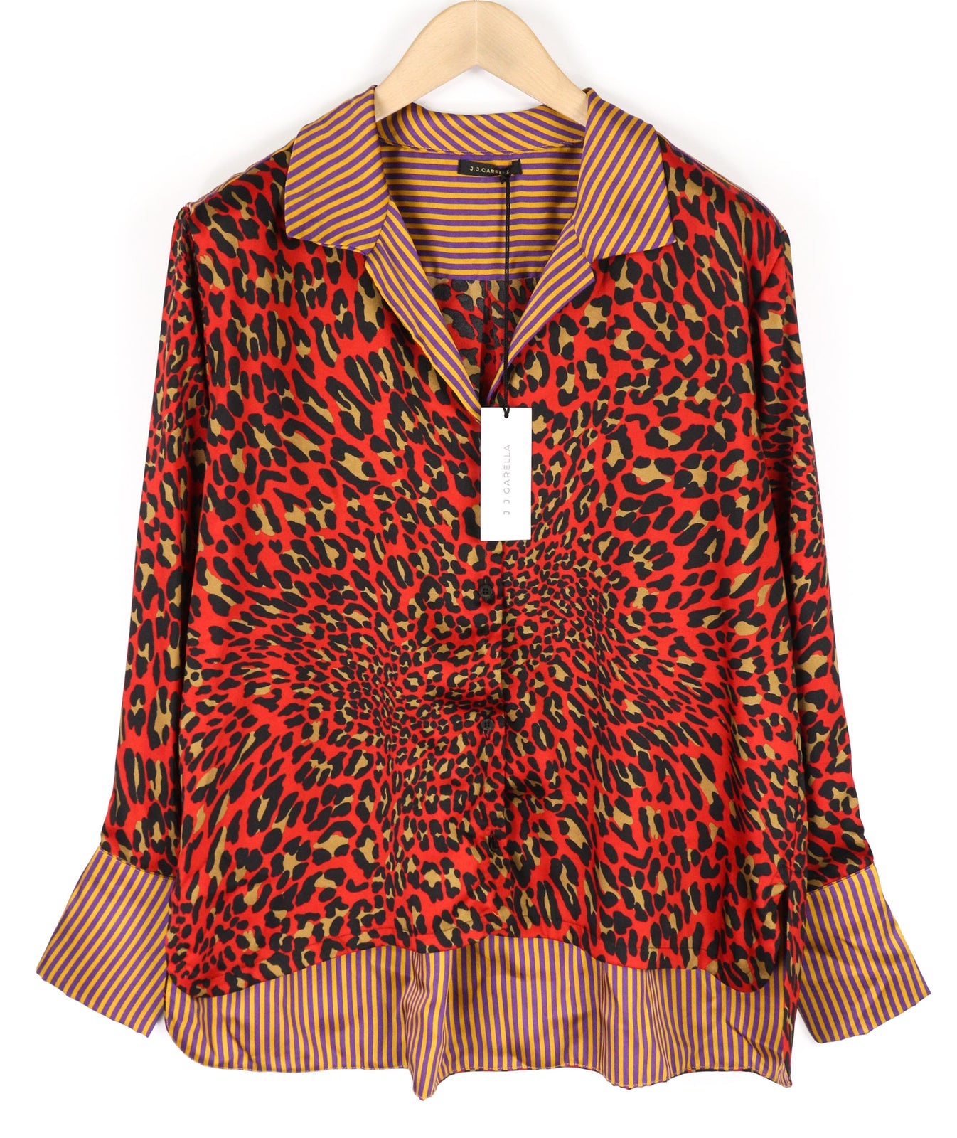 J.J. GARELLA Women Shirt 42 Red Long Sleeved Animal Cheetah Print Button-Up