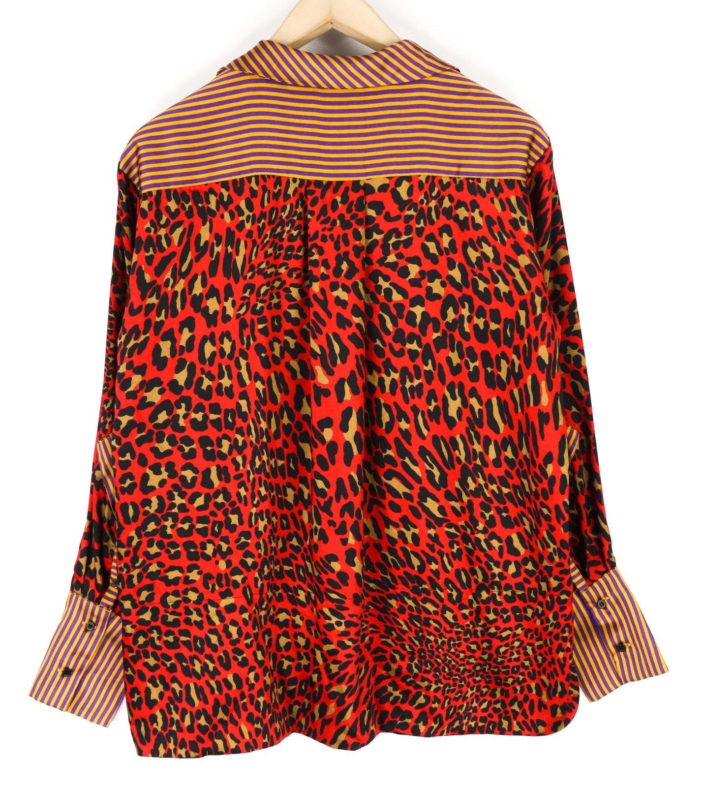 J.J. GARELLA Women Shirt 42 Red Long Sleeved Animal Cheetah Print Button-Up