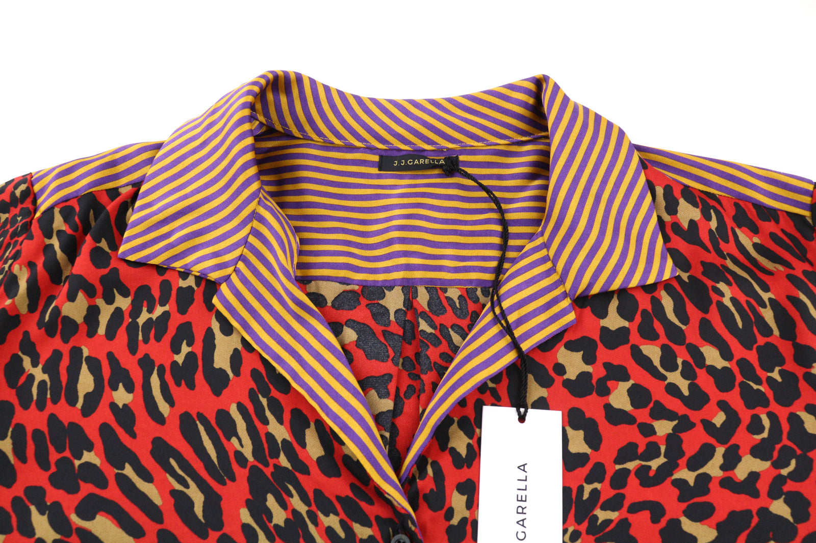 J.J. GARELLA Women Shirt 42 Red Long Sleeved Animal Cheetah Print Button-Up