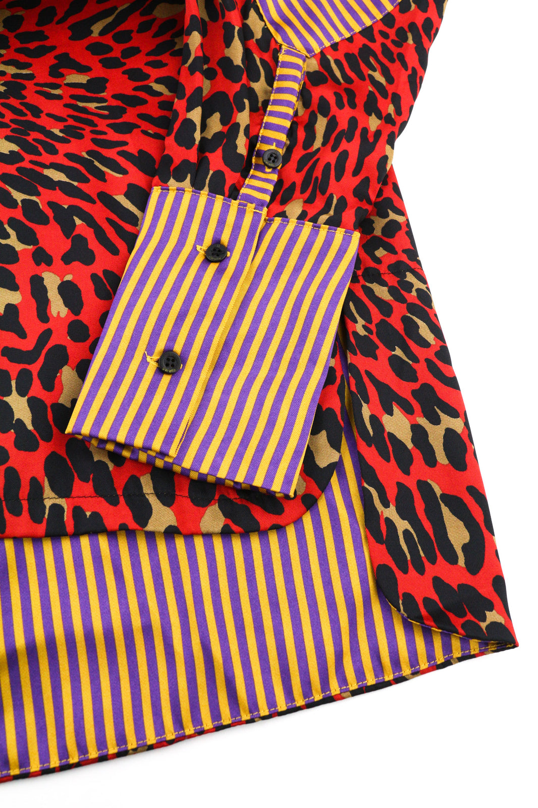 J.J. GARELLA Women Shirt 42 Red Long Sleeved Animal Cheetah Print Button-Up