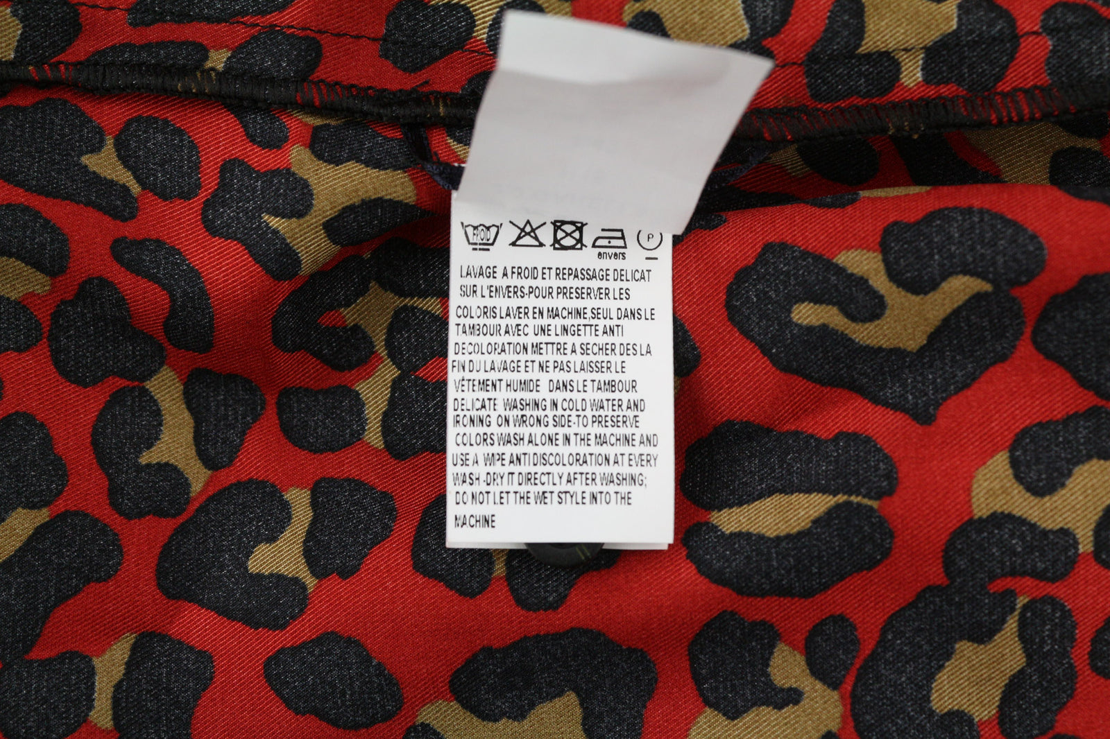 J.J. GARELLA Women Shirt 42 Red Long Sleeved Animal Cheetah Print Button-Up