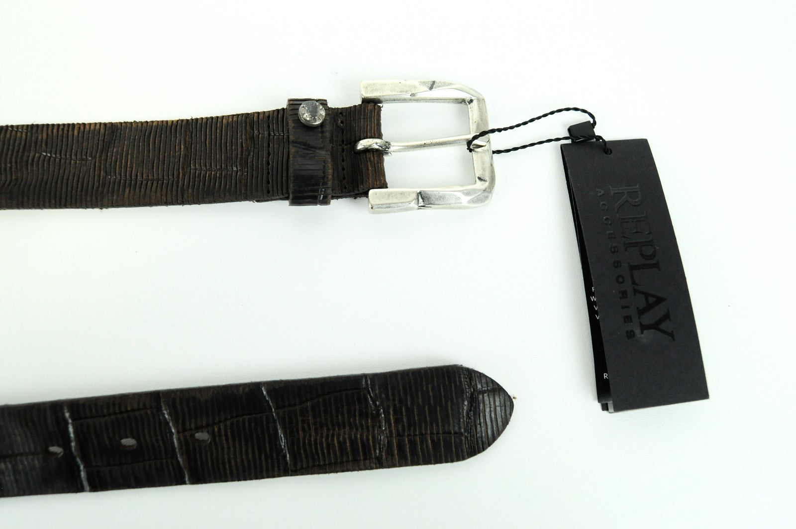 REPLAY Brown Leather Belt 85 cm Pattern Cowhide with Buckle Men's Accessory