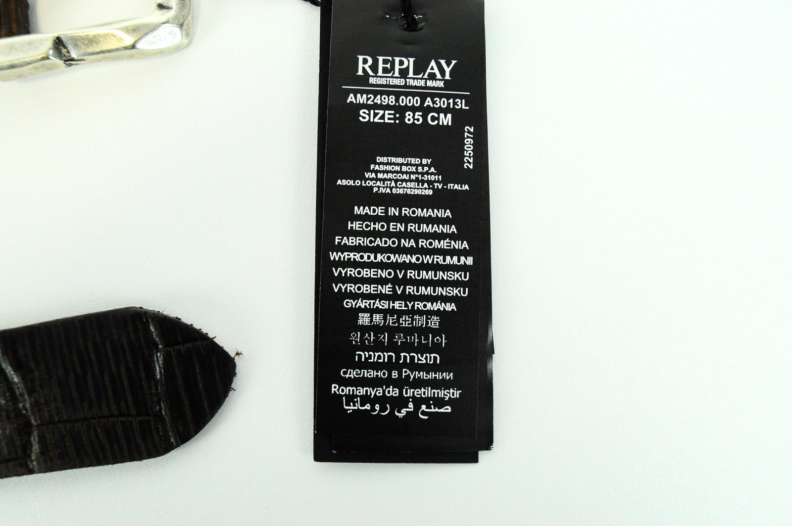 REPLAY Brown Leather Belt 85 cm Pattern Cowhide with Buckle Men's Accessory